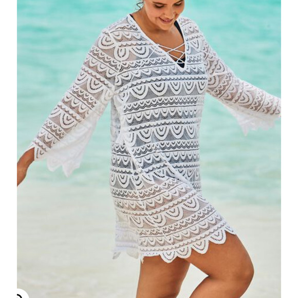 Swimsuit Cover Up XL by Swimsuits for All Scallop Lace Black NEW - Picture 3 of 8